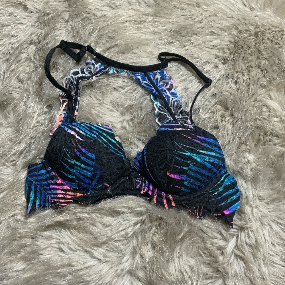PINK Victoria's Secret Black and Multicolor Patterned Bra